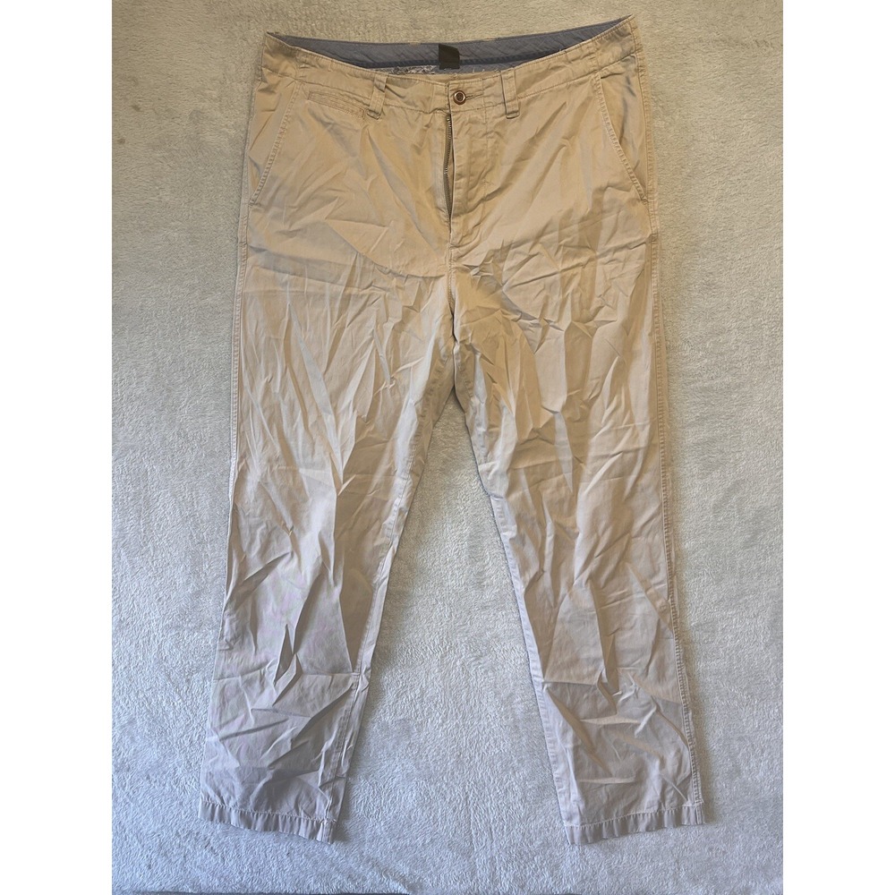 J.Crew Mens 100% Cotton Chino Pants Tan‎ Khaki 34W 34L Flat Front RN77388